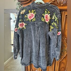 Free People Floral Embroidered Corduroy Shacket